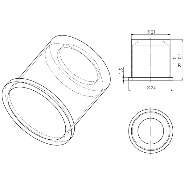 Nodrop-Hülse VA roh L22mm ohne RV