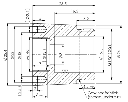 Brausekopfadapter zu Brause X31.56.E ohne Absperrung gerade für RV + DB Ø15