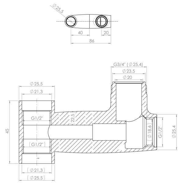 T-Ventilkörper zu A1-1280 1/2" V2A