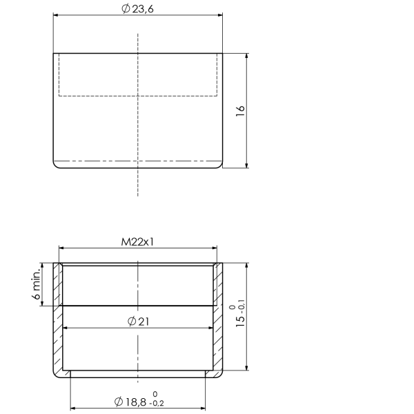 Strahlregler-Hülse M22x1 IG chrom